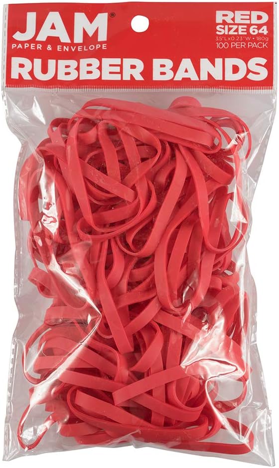 JAM PAPER Durable Rubber Bands - Size 64 - Red Multi-Purpose Rubberbands - 100/Pack