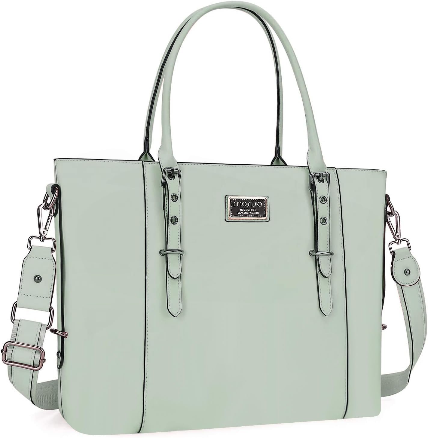 MOSISO PU Leather Laptop Tote Bag for Women, Waterproof Large Capacity Business Work Briefcase Shoulder Laptop Bag