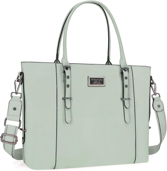 MOSISO PU Leather Laptop Tote Bag for Women, Waterproof Large Capacity Business Work Briefcase Shoulder Laptop Bag
