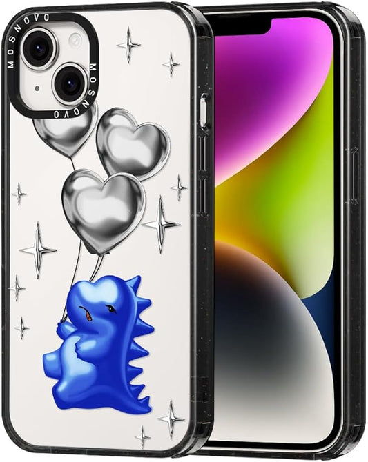 MOSNOVO Case for iPhone 13 / iPhone 14, [10ft 4X Military-Grade Drop Protection] Durable & Shockproof Phone Case Cover Design for iPhone 13 / iPhone 14 - Balloonasaurus - Clear Black