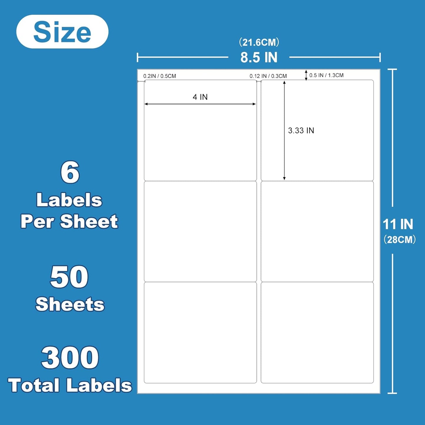 Printable Shipping Labels 3-1/3" x 4", White, 300 Labels (50 Sheets)