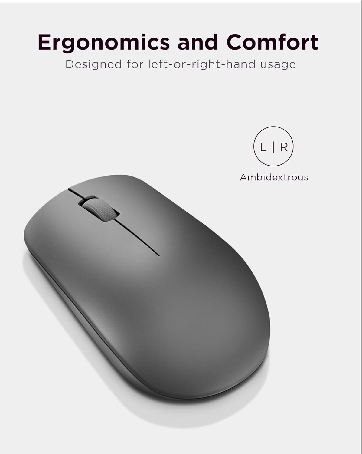 Lenovo 530 Full Size Wireless Computer Mouse for PC, Laptop, Computer with Windows - 2.4 GHz Nano USB Receiver - Ambidextrous Design - 12 Months Battery Life - Graphite Grey