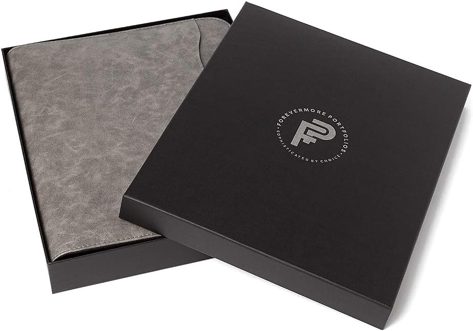 Padfolio Binder - Professional Faux Leather Travel Organizer Pouch for Tablet, Documents, Presentation Folders, Zipper Closure, Detachable 3-Ring Notepad - Gray