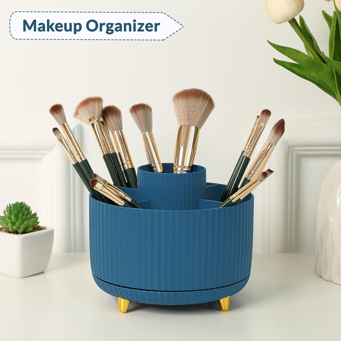 SKYDUE 360 Degree Rotating Desk Organizer, Dual-Purpose Pencil Pen Holder, Rotating Desk Pen Organizer with 5 Slots, Pencil Cup for Office, School, Home