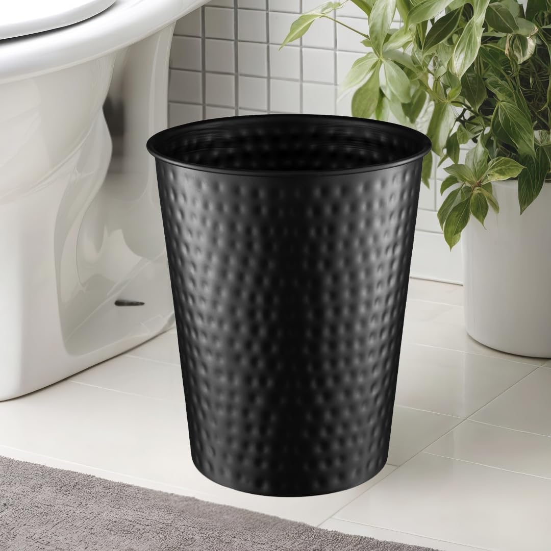 Monarch Abode Black Hand Hammered Metal Wastebasket for Home Office Bedroom, Decorative Waste Basket, Modern Bathroom Garbage Can, Durable & Decorative Trash Bin, Black Bathroom Trash Can