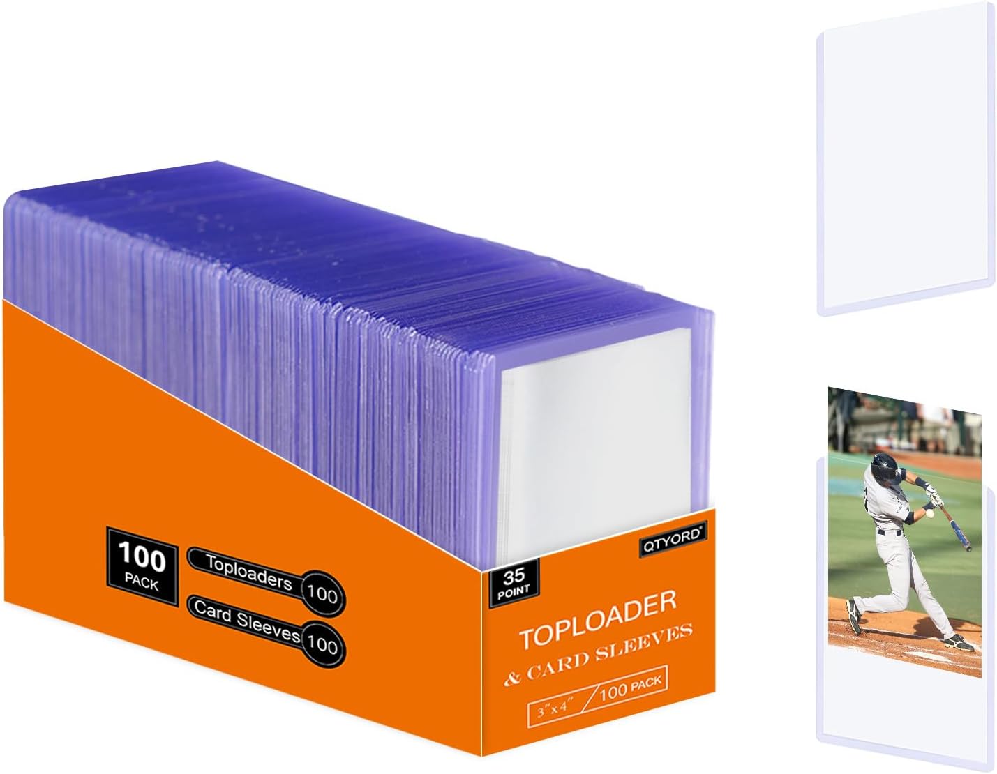 200Pcs Top Loaders for Cards (100Pcs Hard Plastic Card Holders & 100Pcs Penny Card Sleeves) 3" x 4" Toploaders, Card Protector Sleeves for Baseball Football Sports Cards, Standard Trading Cards
