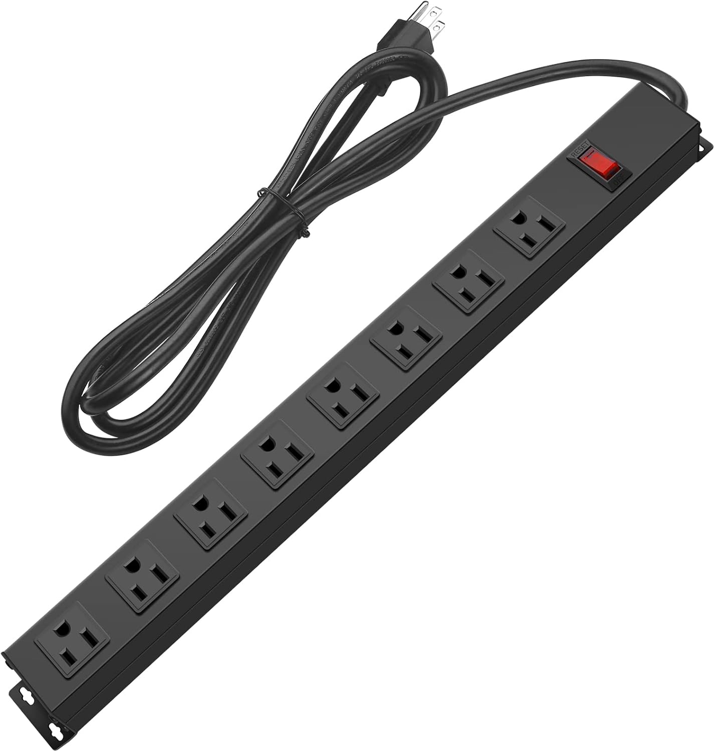Metal 8 Outlet Mountable Power Strip, Wall Mount Outlet Heavy Duty, Wide Spaced Commercial Shop Power Strip with Switch, 3 FT SJT 14AWG Power Cord.(3FT)