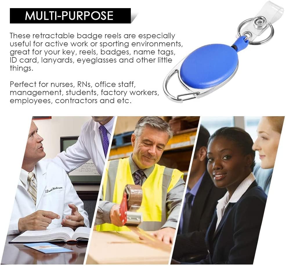 Retractable Badge Holder with Carabiner Reel Clip and Key Ring for ID Card Key Keychain Holders Blue 10 Pieces