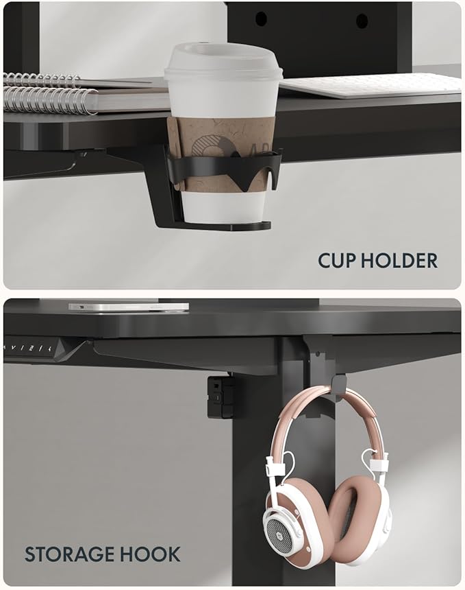 FLEXISPOT 79 x 32 Inch Large Standing Desk, Stand Up Desk with Splice Board, Rising Desks for Home Office, Office Desk with Cup Holder and Headphone Hook (Black Frame + Black Top, 2 Packages)