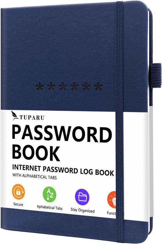 Password Book with Alphabetical Tabs – Hardcover Internet Address & Password Organizer – Password Keeper Notebook for Computer & Website – 5.2 x 7.6" Log-in Password Journal w/Thick Paper (Navy Blue)