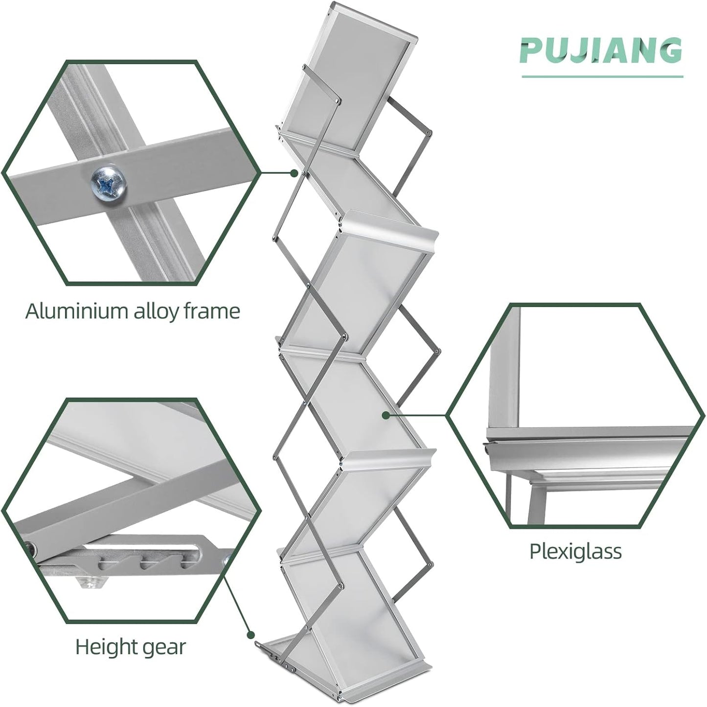 6 Pockets Collapsible Literature Rack for Trade Shows, Metal Floor Standing Literature Stand Catalog Rack Brochure Rack Flyer Holder Pamphlet Holder with Carry Case