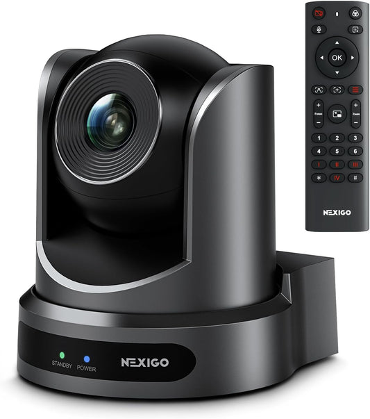 NexiGo Conference Room PTZ Camera System with 10X Optical Zoom, Remote Control, USB Output & Autofocus for Live Streaming, Meetings, Church Services, Education, for OBS/Zoom/Skype | Easy Setup