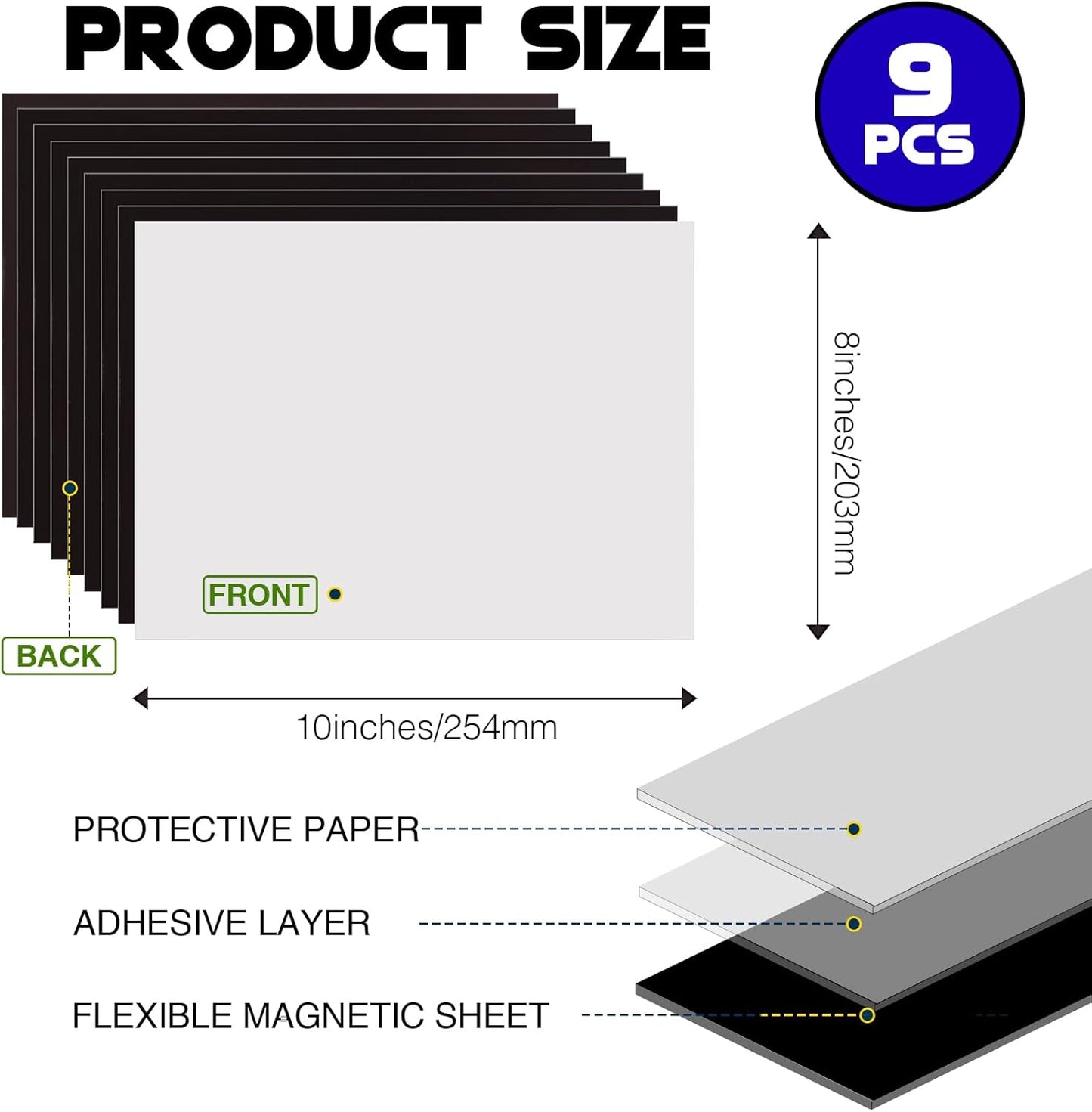 8X10 Picture Magnetic Sheets (Pack of 9),Cuttable Shaped Photo Magnet Sheets with Self-Stick Adhesive Backing for Home/Classroom/Office