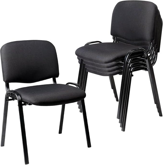 CLATINA Set of 5 Pack Stackable Waiting Room Chairs Fabric Black Reception Chair Metal with Thickened Seat Back Cushion for Waiting Conference Room Guest Stool (5 Pack)