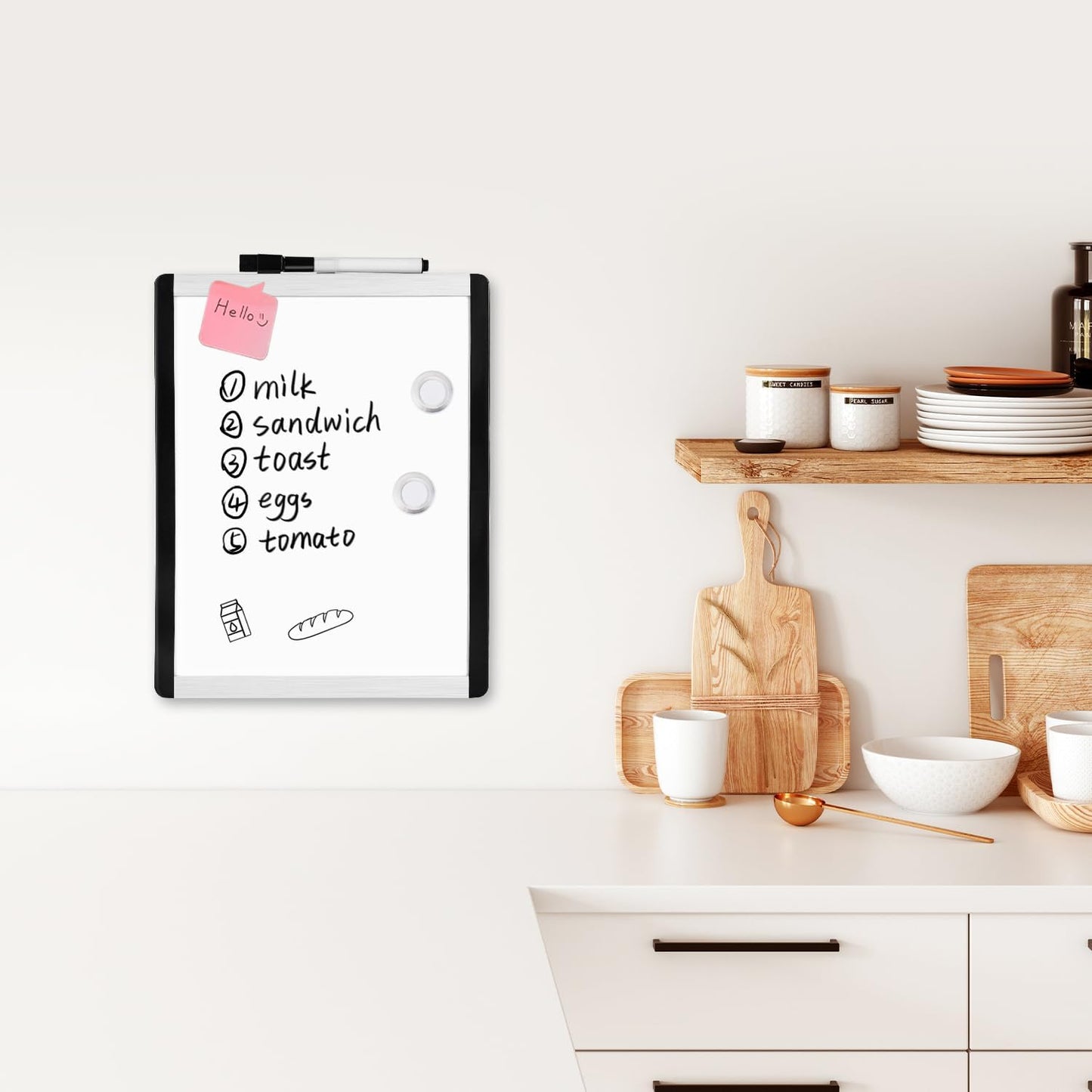 Amazon Basics Small Dry Erase Whiteboard, Magnetic Whiteboard with Marker and Magnets, 8.5" x 11", Plastic/Aluminum Frame