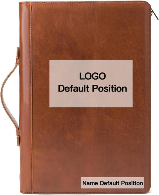 Personalized Genuine Leather 3 Ring Binder Portfolio, Custom Engraved 8.5 x 14 Legal Size Pad Padfolio, Hidden Handle, 15” Laptop Organizer, Zip Professional Business Folio, Brown, Oil Tanned