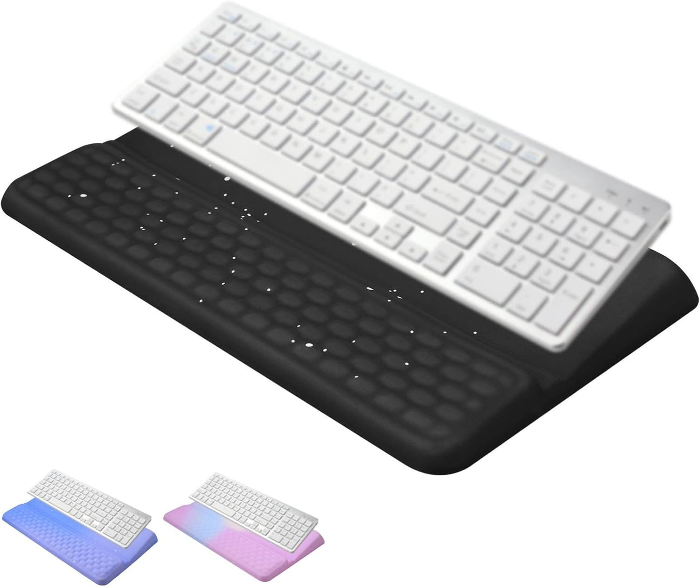 Ergonomic one-Piece Computer Keyboard Stand with Wrist Rest for Desktop Offers Two Support Angles. Silky Lycra Surface and Memory Foam Comfortable Hand Support (Black Star)