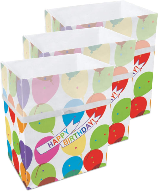 | 13 Gallon Disposable Trash Cans (3-Pack) with Fitted Trash Bags - Reusable Garbage and Recycling Bins for Parties, Events, and More (Birthday - 17" Height x 13.5" Width x 10" Depth)