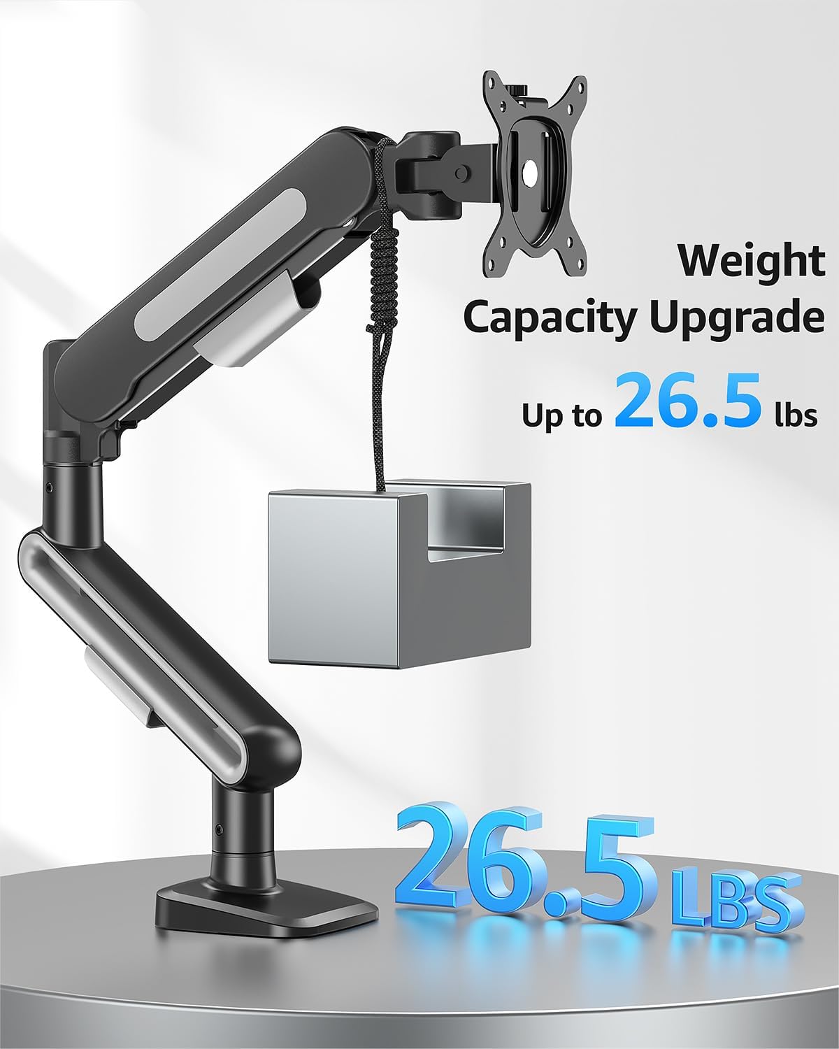 MOUNTUP Single Monitor Desk Mount for 4.4-26.5lbs, Heavy Duty Monitor Arm for 39 37 34 32 27inch, Full-Motion Monitors Stand, Height Adjustable Gas Spring Monitors Arm with C-Clamp＆Grommet Base