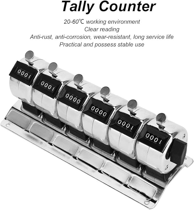 0 to 9999 Manual Tally Counter Metal Mechanical Counter 4Digit Conjoined 6 Units Pitch Click Counter