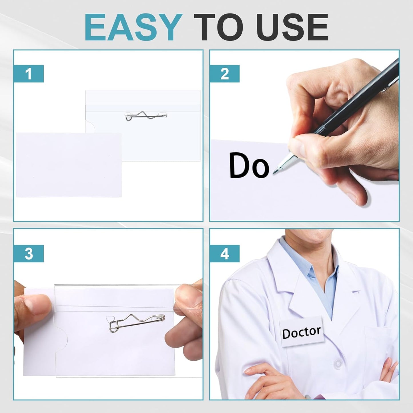 Anjmd 50 Pieces Pin Style Name Badge Holders Name Tags with Pins Clear Plastic Name Tag Holder Name Badge Holders with 50 Pcs Inserts Fit Card (3.58x2.16 inch)