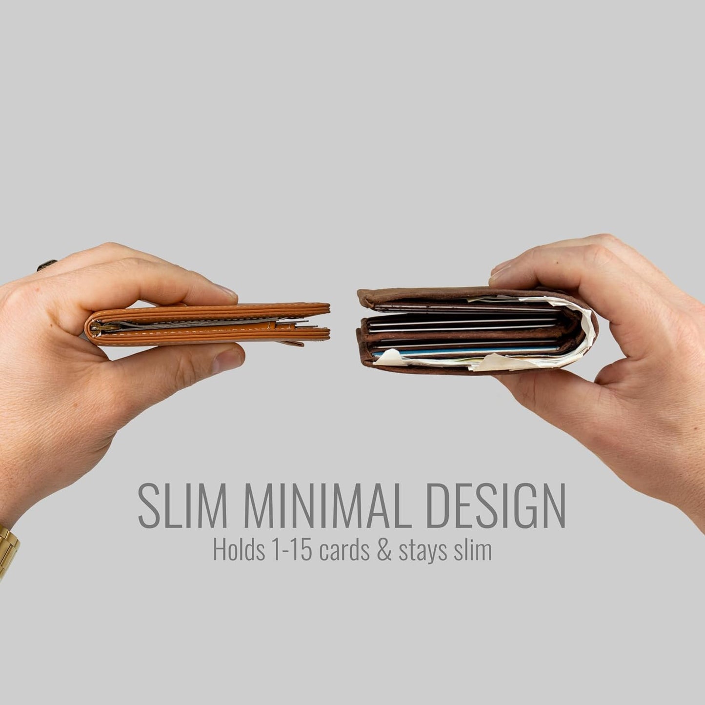 Kings Loot Wallet for Men | Minimalist Slim RFID Blocking Leather Design with Cash Pocket & Card Pull Strap | Holds 1-15 Cards | Stylish & Durable Wallets (Saffron)