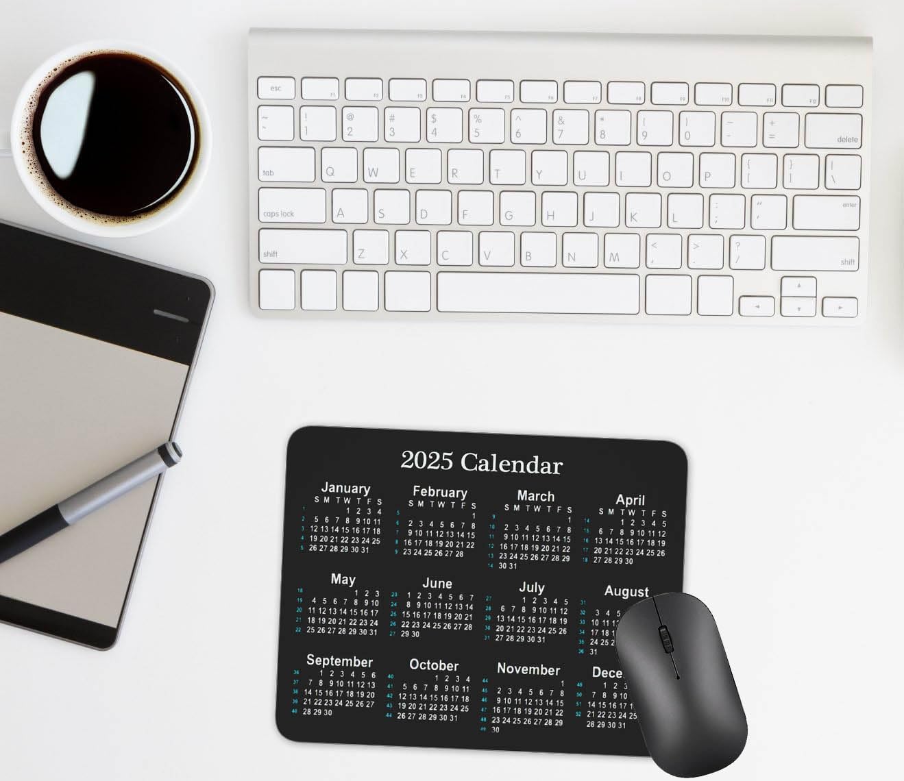 2025 Calendar Horizontal Non-Slip Rubber Mouse Pad， Calendar Black Mouse Mat Mouse Pad Office Gaming Mousemat 9.5 inch x 7.9 inch