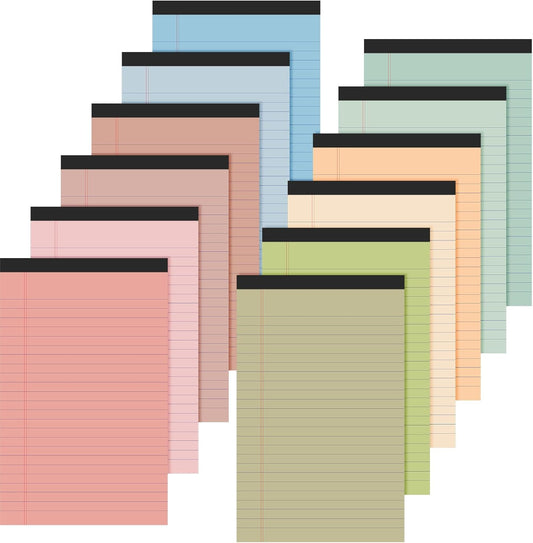 Lincia 12 Pcs 12 Pcs 5" x 8" Small Legal Pads Colored Lined Note Pads Narrow Ruled Writing Notepads 50 Sheets Per Micro Paper Notebook Lined and Perforated for College Office Supplies (Earthy Colors)
