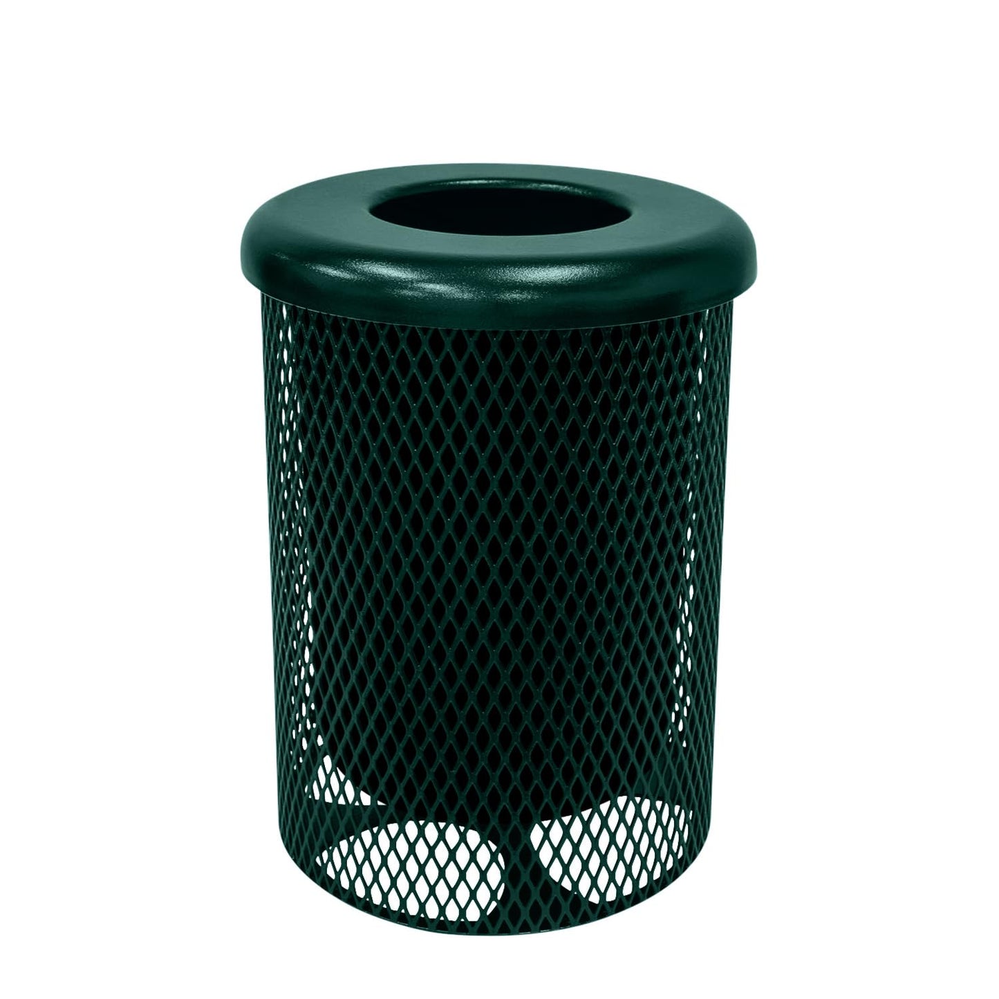 RFT-DGRN Heavy Duty 32 Gallon Round Trash Receptacle, Liner Included, Dark Green with Flat Top Lid, Made in America