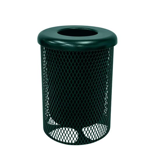 RFT-DGRN Heavy Duty 32 Gallon Round Trash Receptacle, Liner Included, Dark Green with Flat Top Lid, Made in America