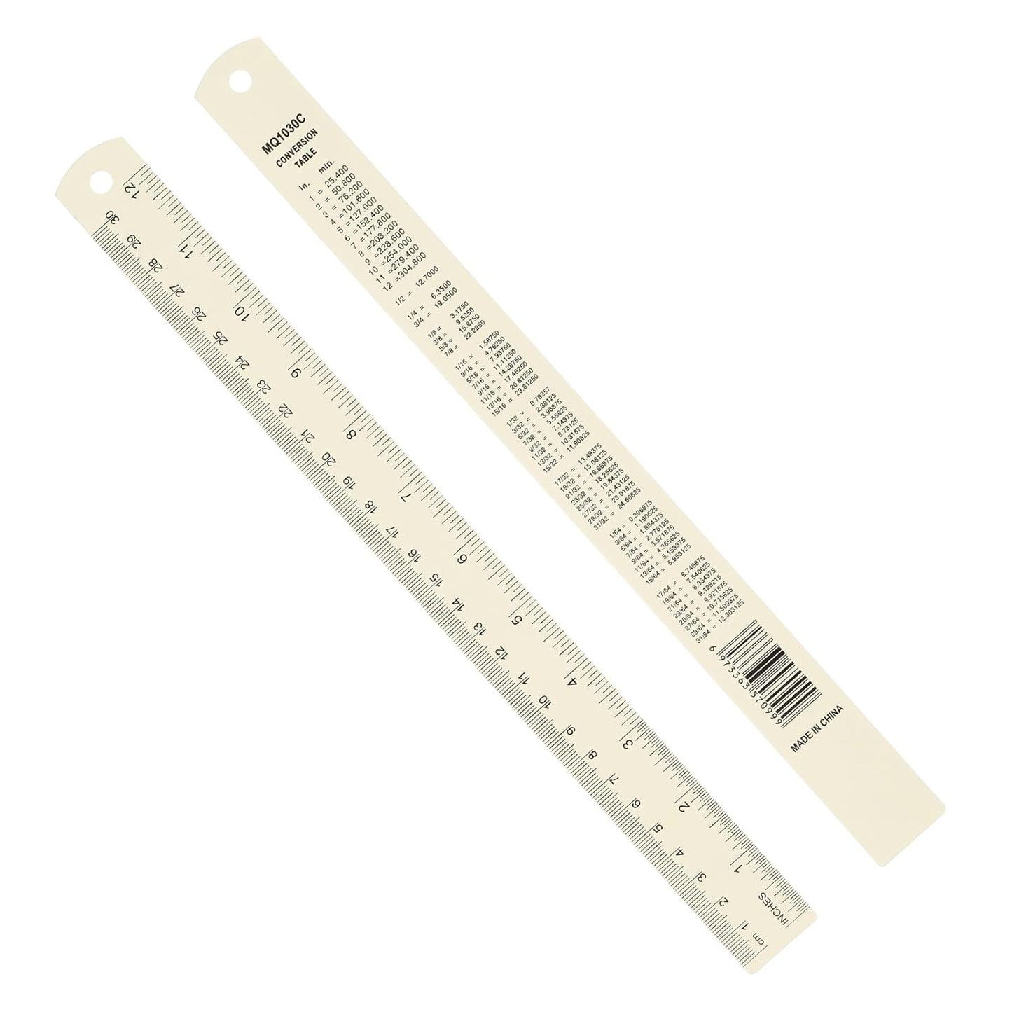 PATIKIL 30cm/12 Metal Ruler, 2 Pack Aluminum Alloy Rulers with Centimeters, Millimeters, Inches and Conversion Table Straight Edge Ruler for Writing Machinist Drafting, Beige