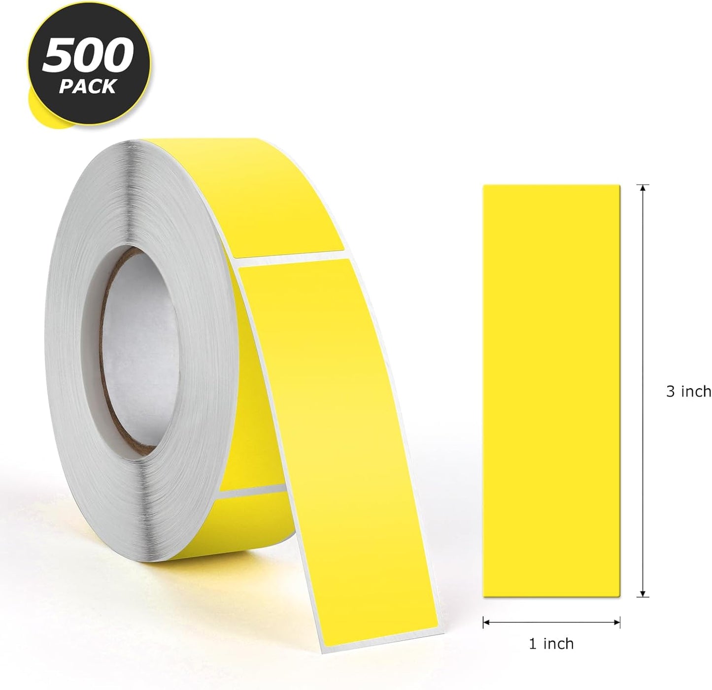 Yellow Rectangle Stickers 3 x 1 Inch Color Coding Labels Vinyl Roll Self-Adhesive Waterproof Removable 500 PCS