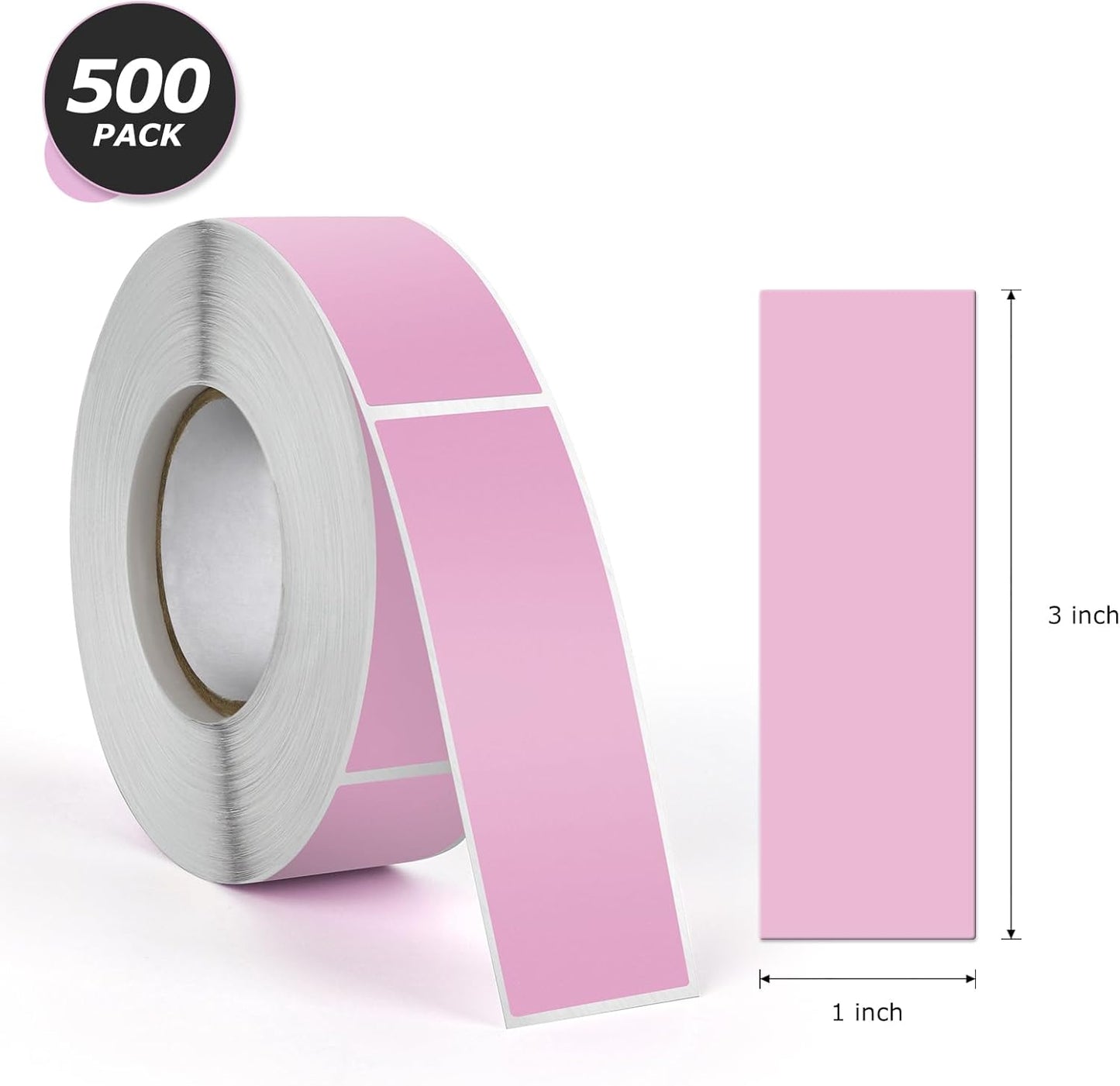 Pink Rectangle Stickers 3 x 1 Inch Color Coding Labels Vinyl Roll Self-Adhesive Waterproof Removable 500 PCS