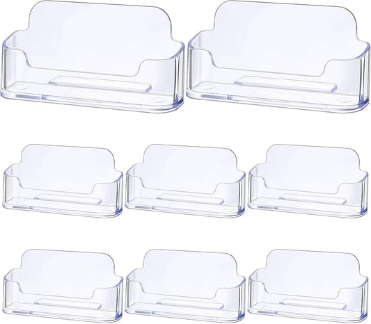 Leinuosen 50 Pack Business Card Holder for Desk Acrylic Business Card Holder Display Clear Label Stand Label Table Desktop Organizer for Home and Office