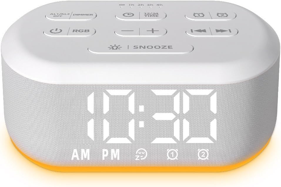 Brown Noise Machine Small Digital Alarm Clock Sound Machine for Bedrooms White Noise Machine Night Light Plug in Desk Clock with 30 Wake up Sounds Clock for Kids Heavy Sleepers Snooze 32 Levels Volume