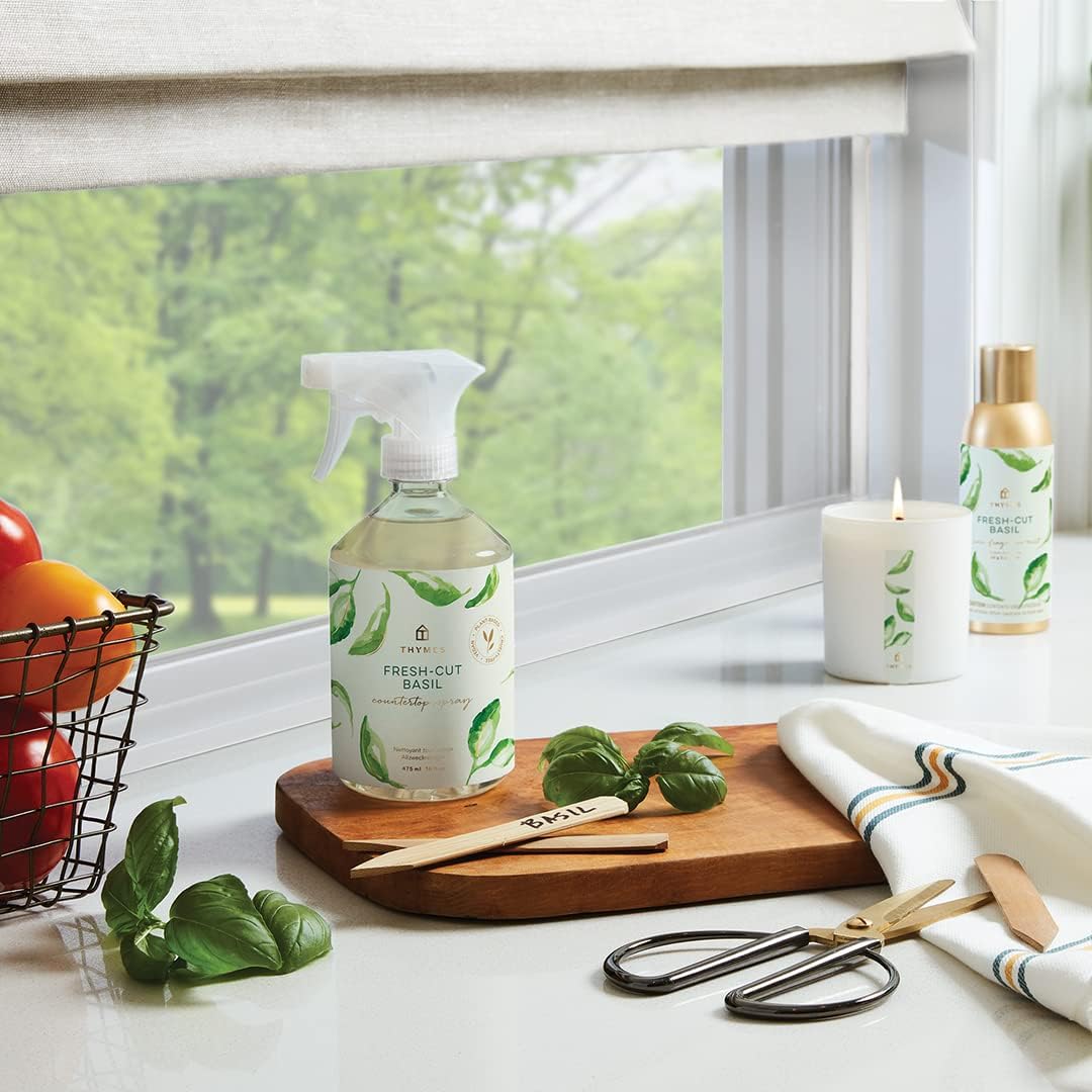 Thymes Countertop Spray - Counter Cleaner Spray - Household Cleaning Supplies (Fresh-Cut Basil, 16.5 fl oz)