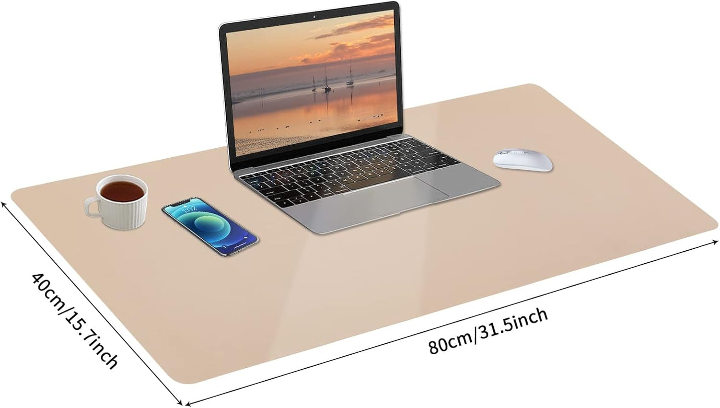 Leather Desk Pad, Mouse Pad, Non-Slip Desk Protector Mat, Leather Desk Blotter, Computer Desk Pad, Waterproof Desk Mat for Office Home Decor - Beige (31.5×15.7 Inches)