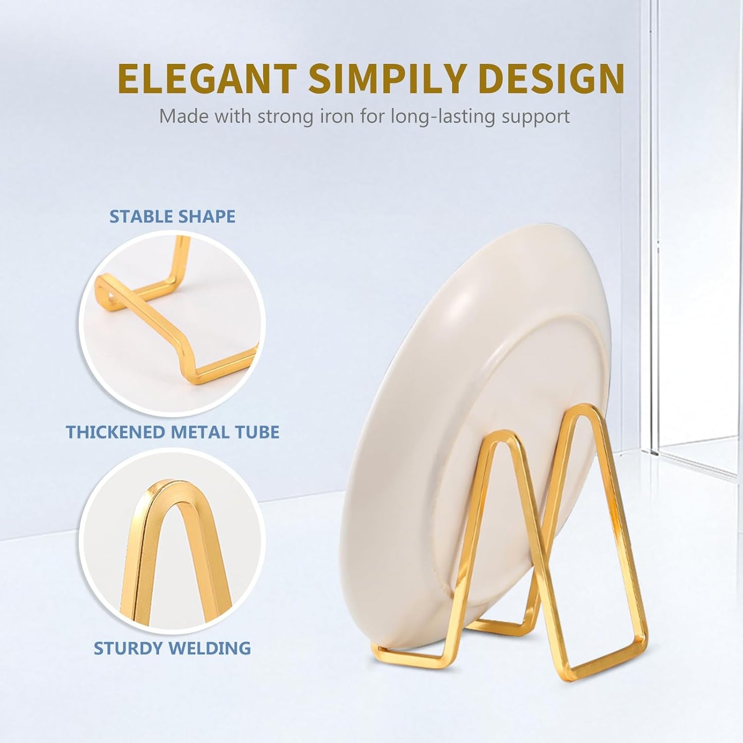 Plate Holder Easel Display Stand - 4.5 inch Metal Plate Stands for Display - Tabletop Picture Stand - Gold Iron Easels for Display Pictures | Photo Frames | Book | Decorative Plates | Plaque - 1 Pack