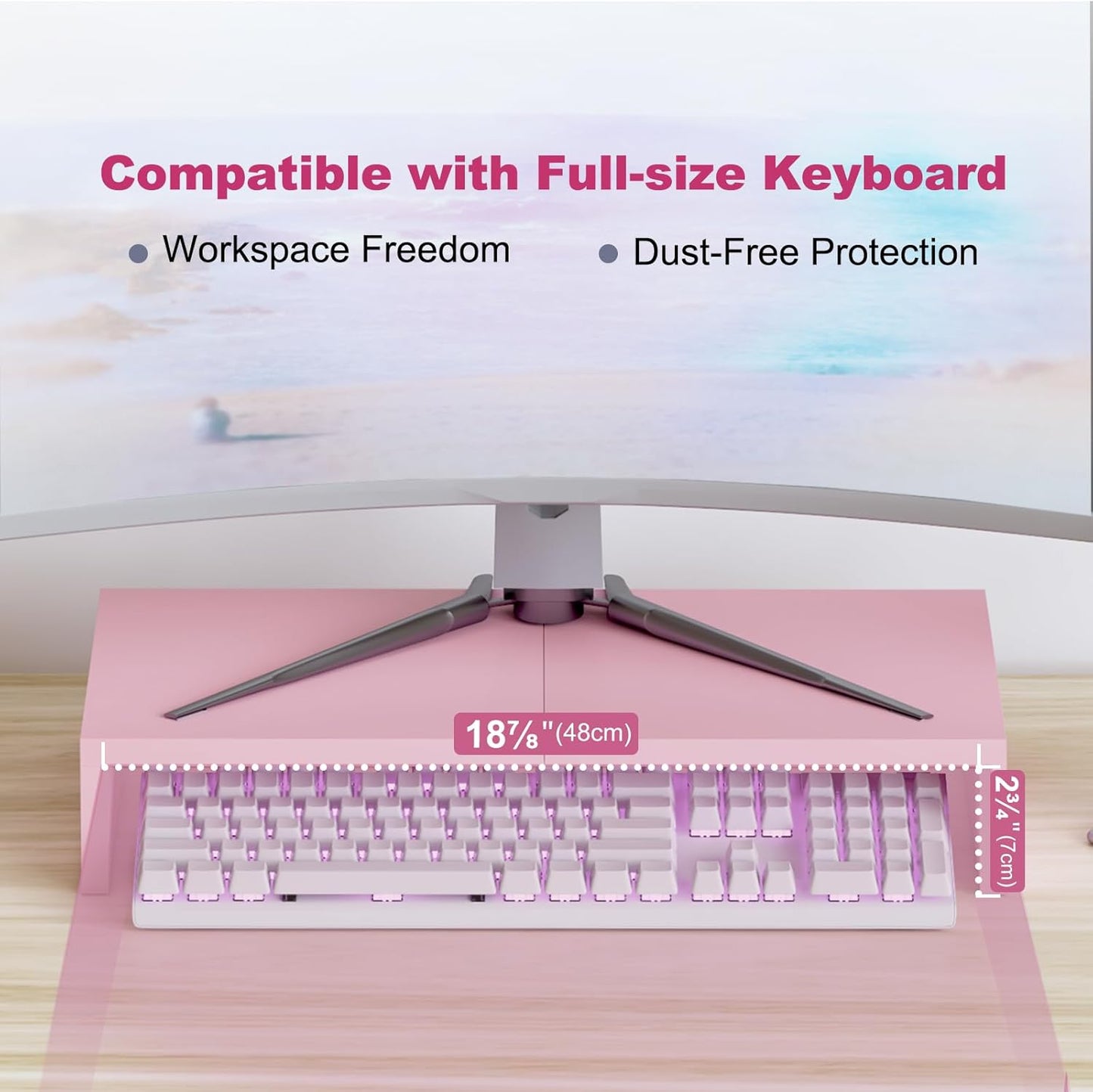 TEAMIX 2 Pack Pink Monitor Riser-20L inch, Cute Monitor Stand for Desk, Wood Sturdy TV/Screen/PC/Printer/Laptop Riser, Computer Shelf with Storage Desktop Organizer for Home Office