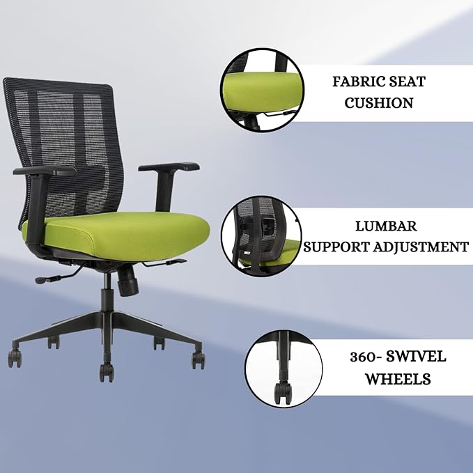 Ergonomic Office Chair - Breathable MESH - Back Adjustable Lumbar Support with 3-D ARMRESTS TILT Function and 360-DEGREE Swivel Wheels Comfortable Wide SEAT - Home Office Chair (Green) Pack of 2