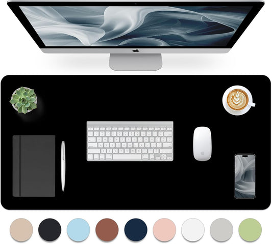 Leather Desk Pad, Mouse Pad, Non-Slip Desk Protector Mat, Leather Desk Blotter, Computer Desk Pad, Waterproof Desk Mat for Home Office and Decor - Black (31.5×15.7 Inches)