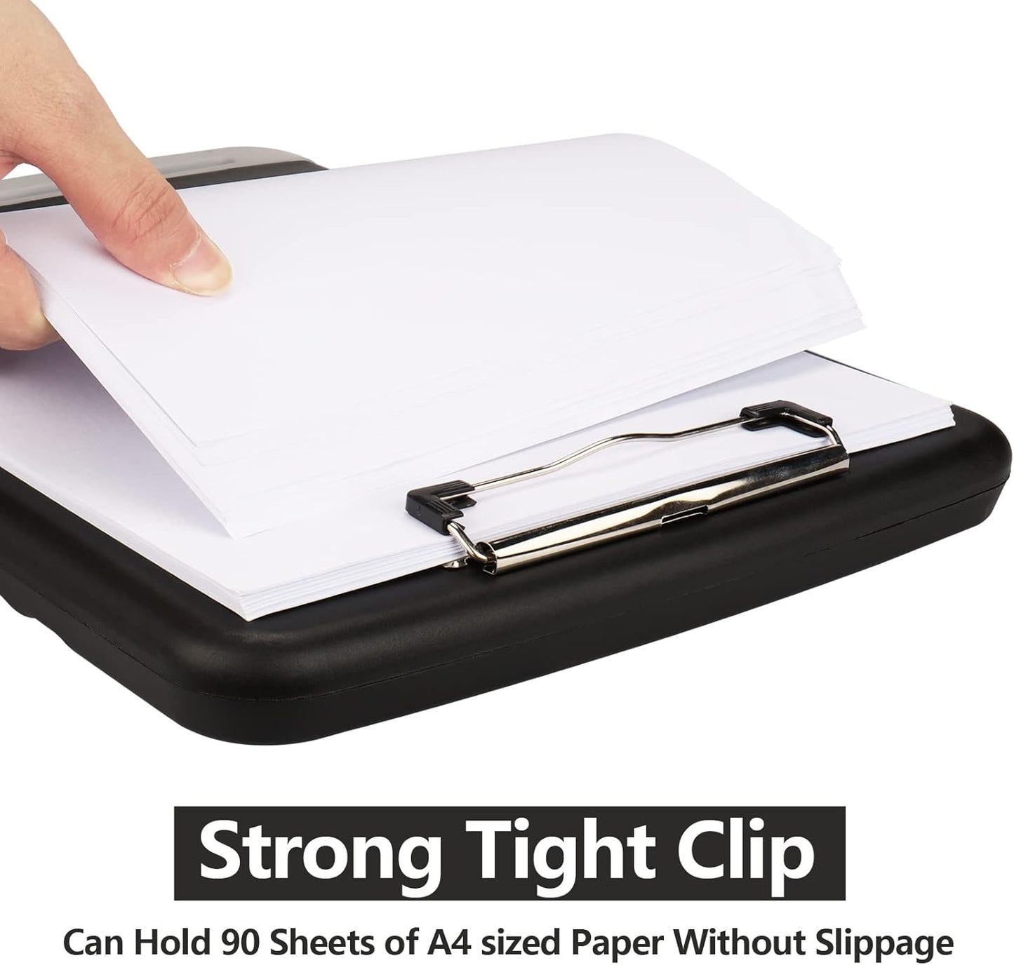 Clipboard with Storage,A4 Binder Clipboards with Pen Holder,Heavy Duty Plastic Storage Clipboard with Low Profile Clip,Nursing Clipboards Folder Side-Opening,Smooth Writing Clip Board for Office-Black