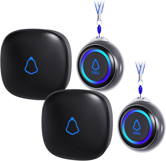 Caregiver Pager, Wireless Call Button for Seniors/Elderly at Home, 2 SOS Buttons + 2 Receivers Medical Life Alert System, Emergency Panic Call Bell, Nurse Calling & Patient Assistance Alarm