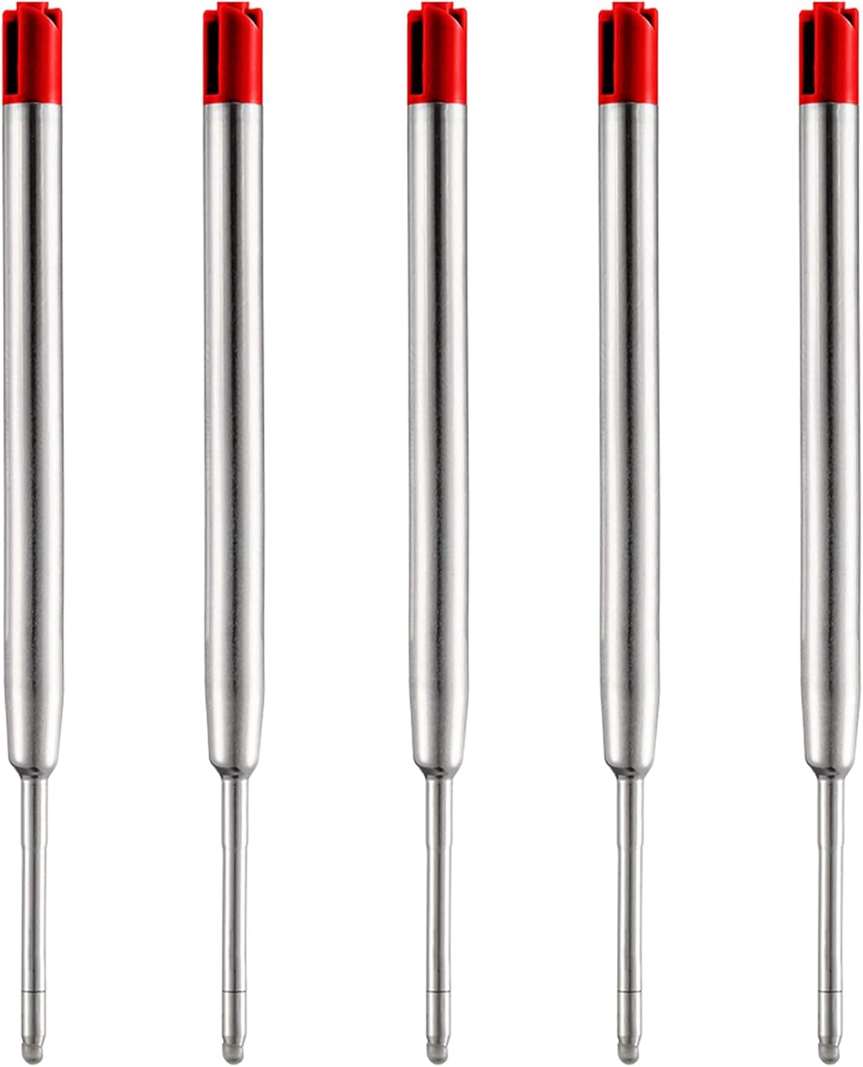 HeTaoCat Red Ink Refill Pack of 5, Replaceable Ballpoint Pen Refills, Medium Point Metal Refil (Red)