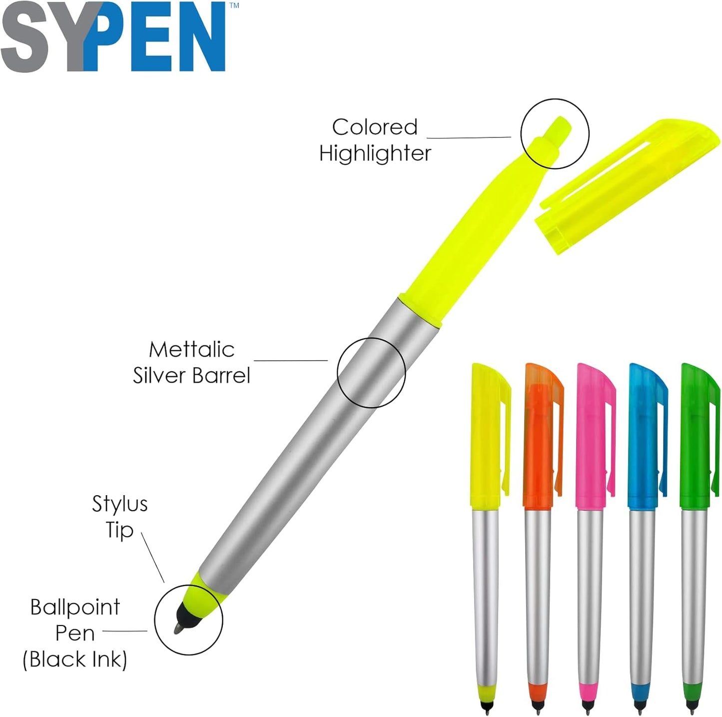 Personalized Pens with Highlighter and Stylus -250 Pack Bulk-Free Imprint - 3 In Highlighter, Ballpoint Pen, and Stylus Combo- add Custom Business Name, Logo or Gift Message- Green