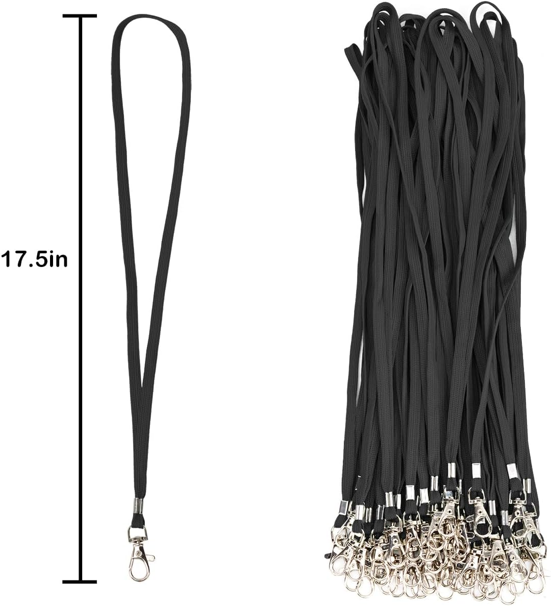 Black Lanyards 50 Pcs Bulk Lanyard for Id Badges Flat Lanyard with Badge Clip Swivel Hook (50, Black)