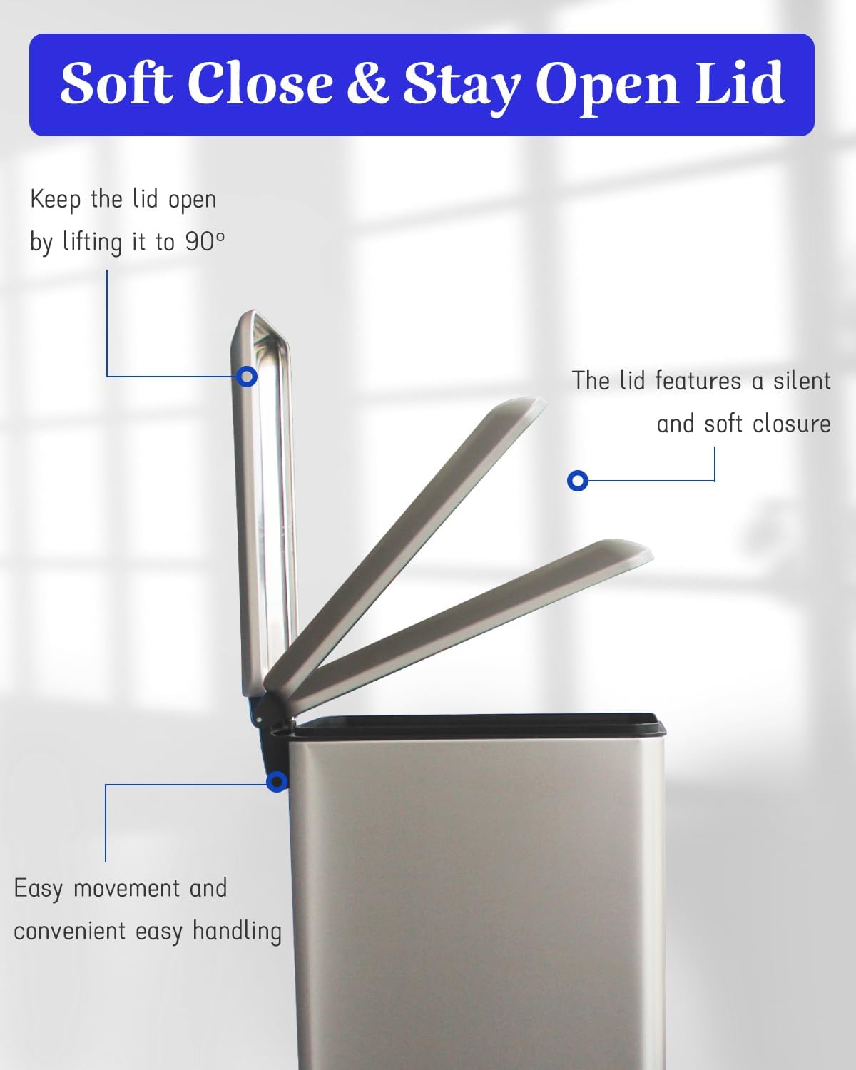 12 Gallon Slim Kitchen Trash Can, Stainless Steel Trash Can with Removal Inner Bucket and Soft-Close Lid, Pedal Garbage Can 45 Liter, Grey