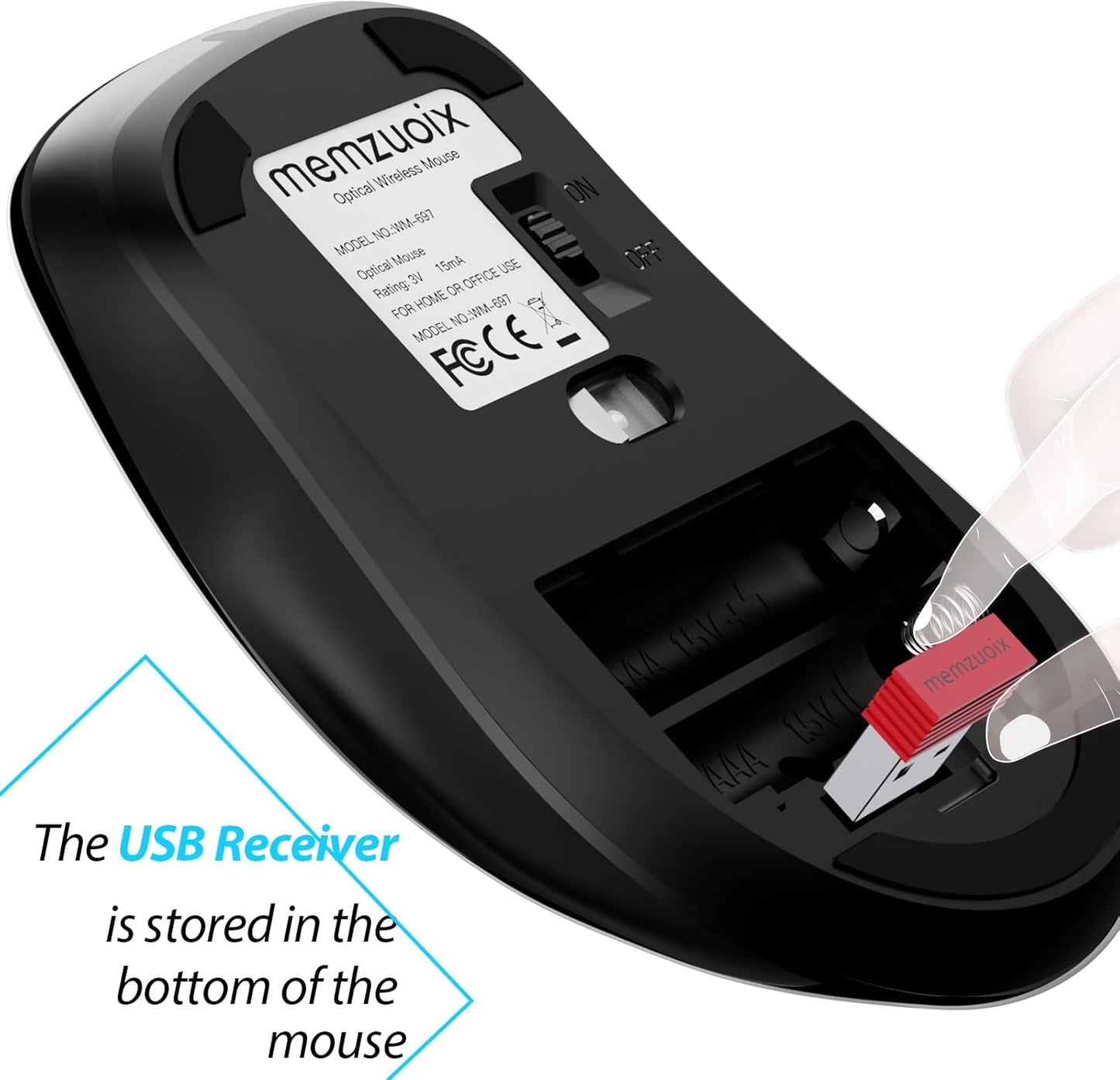 memzuoix 2.4G Wireless Mouse, 1400 DPI Computer Mice with USB Receiver, Portable Wireless USB Battery Powered Cordless Mouse for Laptop, PC, Desktop, 5 Buttons (Matte Black)