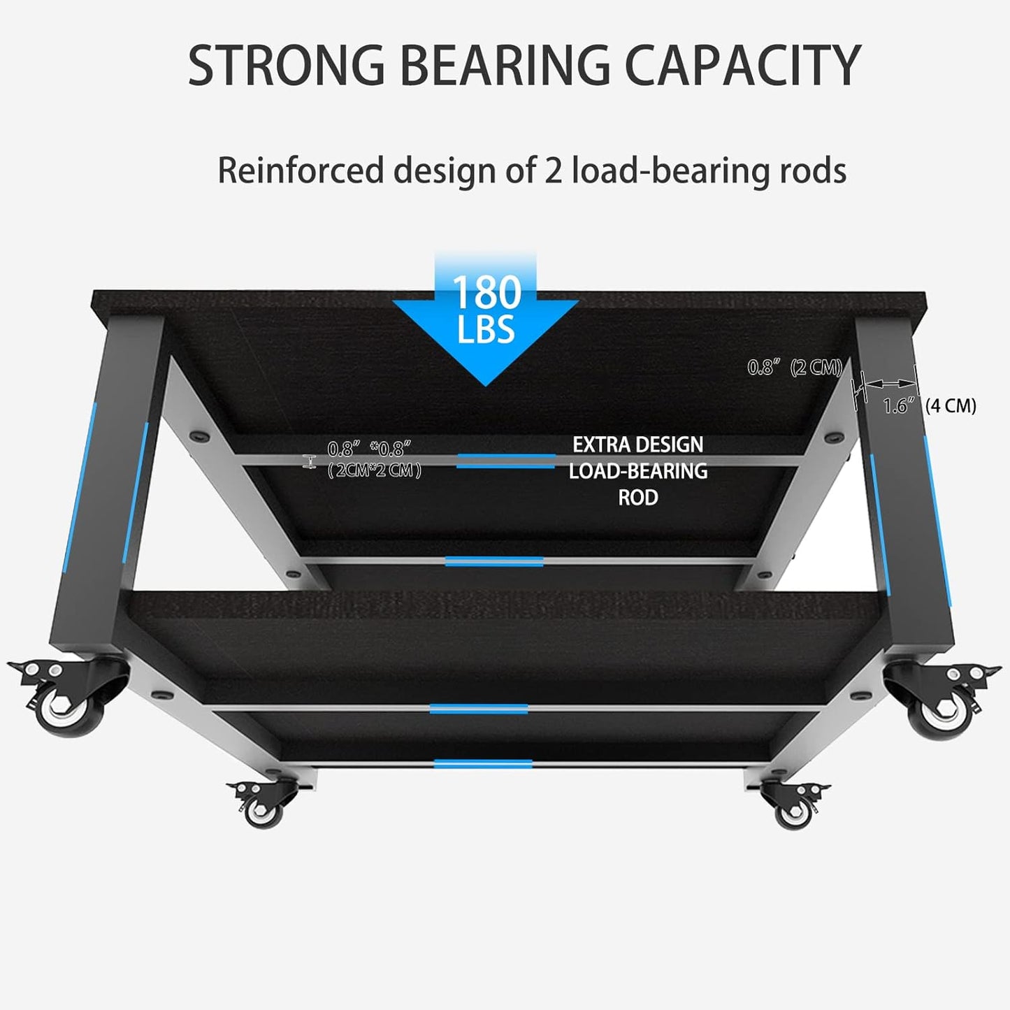 Natwind 2 Tier Laser Printer Stand,23.6''x23.6'' Large Printer Table,Copier Stand with Wheels, Heavy Duty Rolling Printer Cart with Paper Storage Shelf for Home Office (Black)