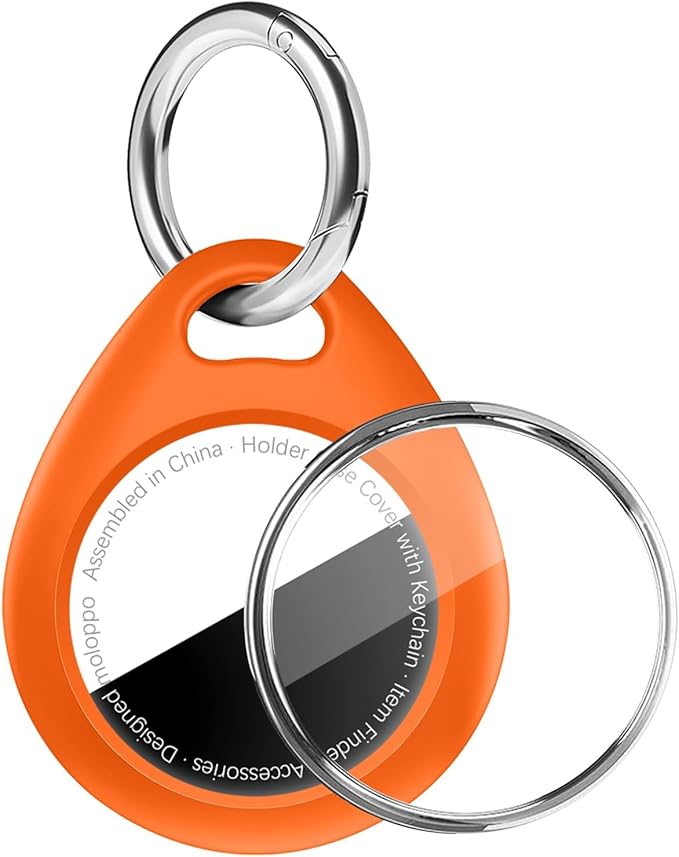 for AirTag Keychain Holder with Wire Cable, Secure Lock Case for Air tag, Compatible with AirTags, Key Ring Chain Luggage, for Airtag Accessories for GPS Item Finder Tracker, Orange